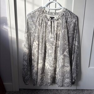 Talbots Casual Dressy‎ Black White Paisley Top Blouse L Pixel Pattern Lined